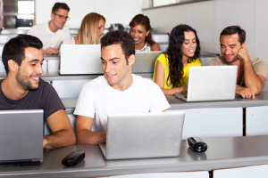 nursing students using laptops in the classroom
